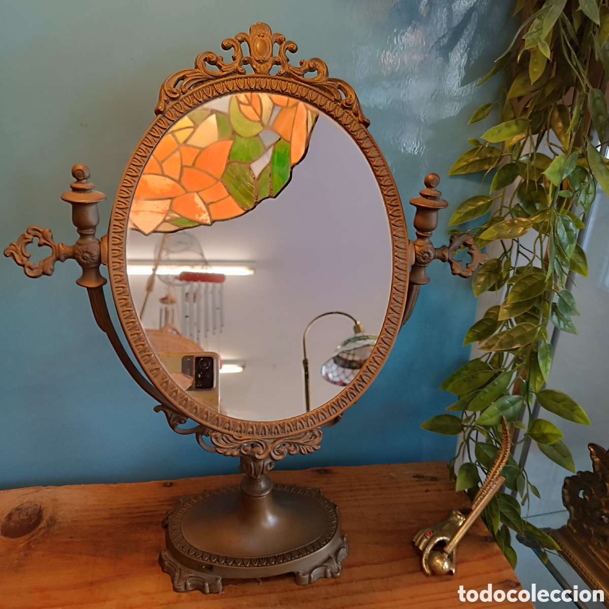 Antig&uuml;edades: Espejo de sobremesa antiguo bronce - Foto 1
