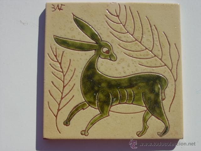 Antig&uuml;edades: Lote 23 Azulejos 15x15 motivo cer&aacute;mica antigua catalana, pintado a mano i esgrafiado a mano.