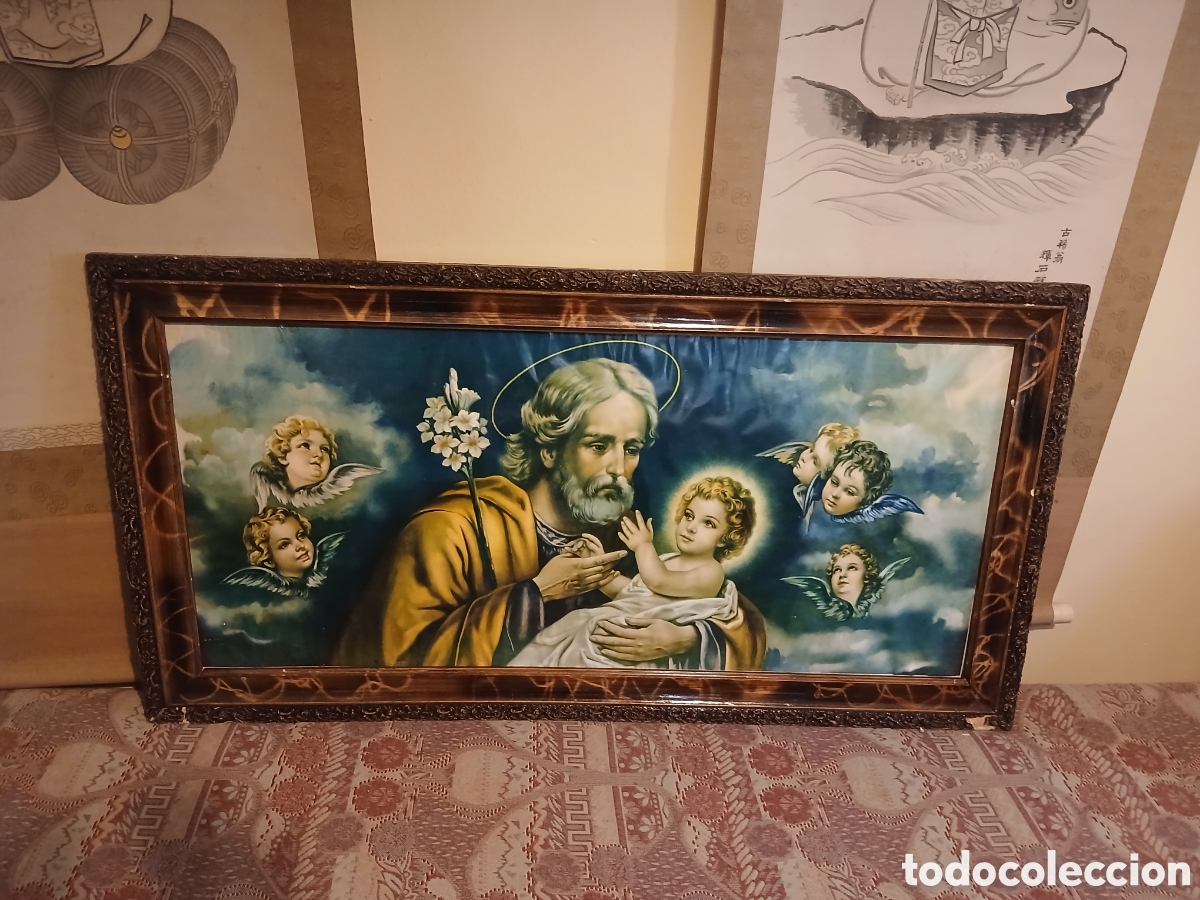 Antig&uuml;edades: L&aacute;mina enmarcada de San Jos&eacute;. A&ntilde;os 40.