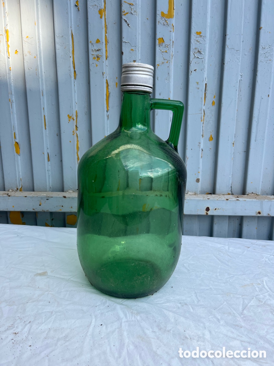 Antig&uuml;edades: Garrafa/garraf&oacute;n de vidrio verde