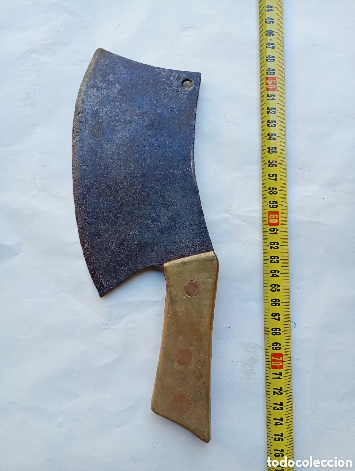 Antig&uuml;edades: Machete cuchillo carnicero carne mango bronce xix