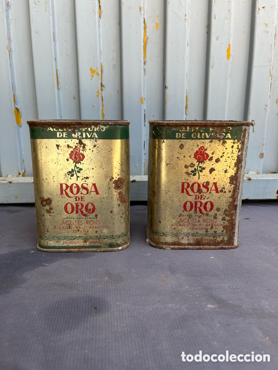 Antig&uuml;edades: Lote de dos latas de aceite Rosa de Oro - Foto 1