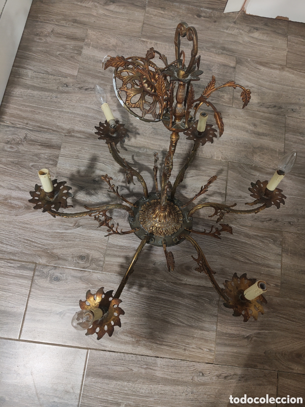 Antig&uuml;edades: Lampara ara&ntilde;a de bronce - Foto 2