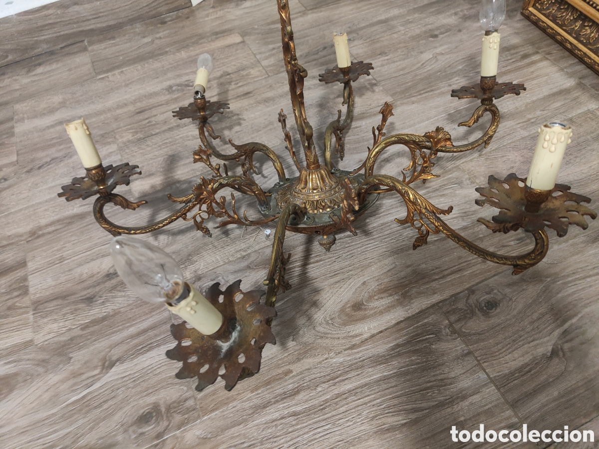Antig&uuml;edades: Lampara ara&ntilde;a de bronce - Foto 4