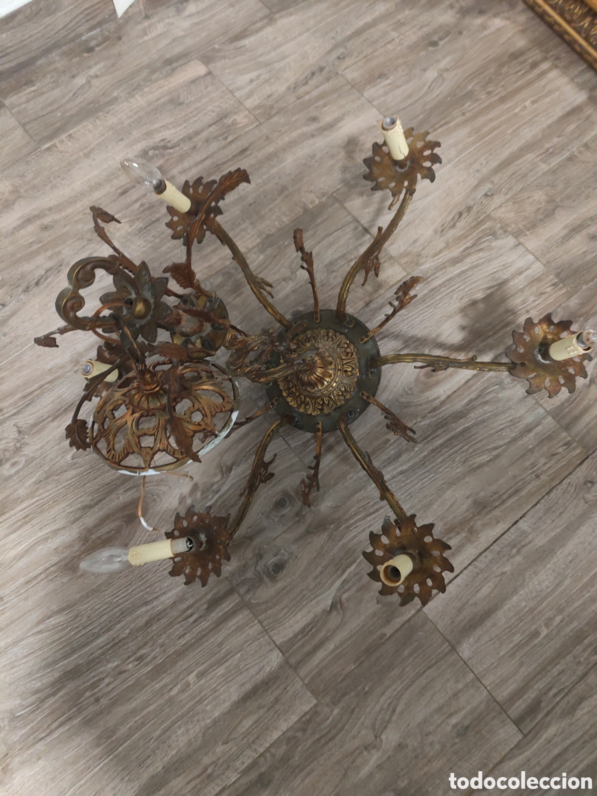 Antig&uuml;edades: Lampara ara&ntilde;a de bronce - Foto 7