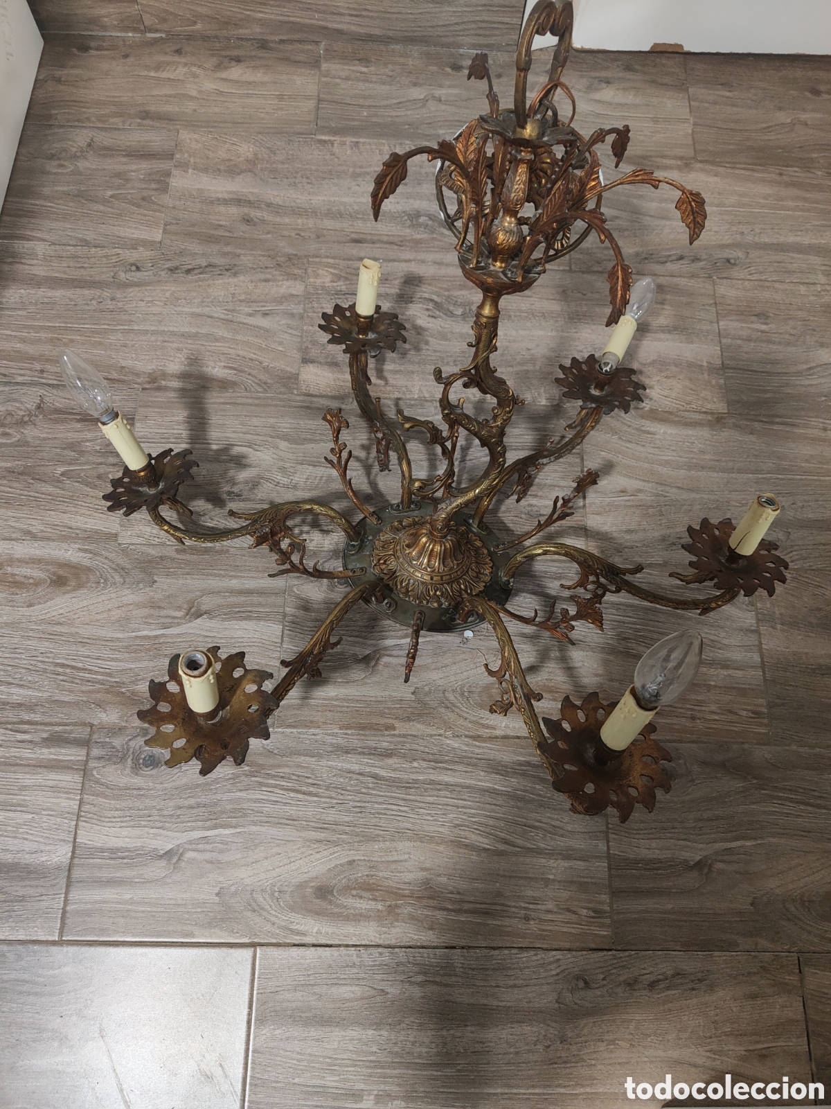 Antig&uuml;edades: Lampara ara&ntilde;a de bronce - Foto 1