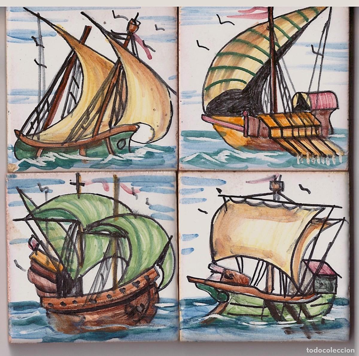 Antig&uuml;edades: CUATRO BALDOSAS DE BARCOS