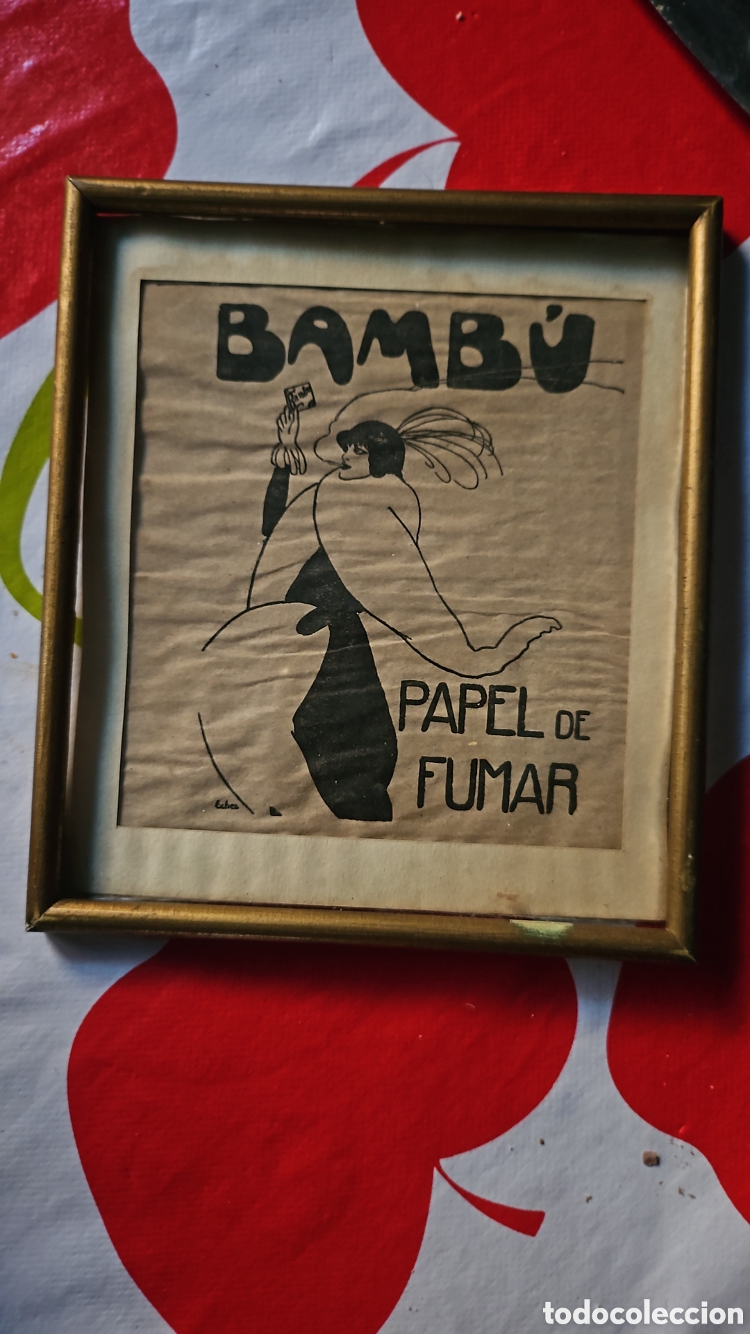 Antig&uuml;edades: Publicidad papel bambu enmarcada - Foto 1