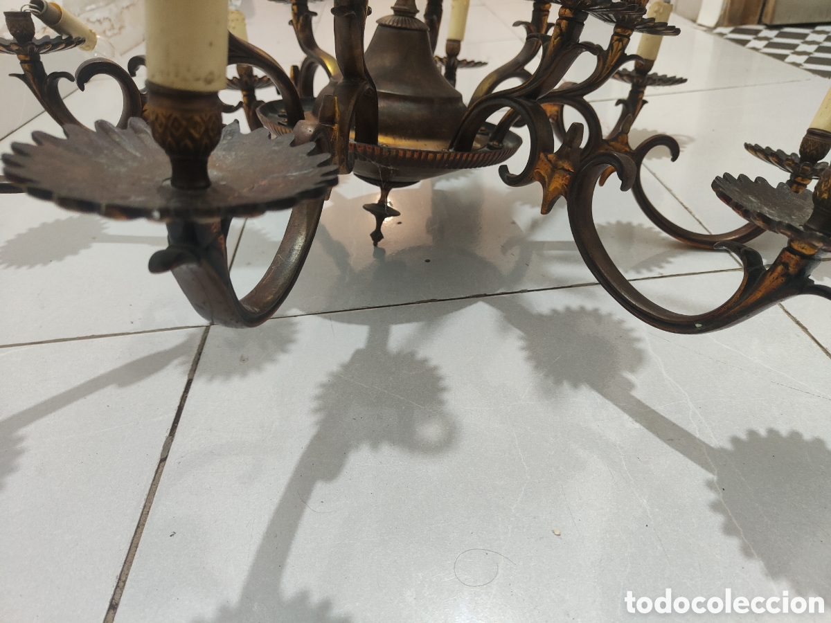 Antig&uuml;edades: Lampara ara&ntilde;a antigua de bronce - Foto 2