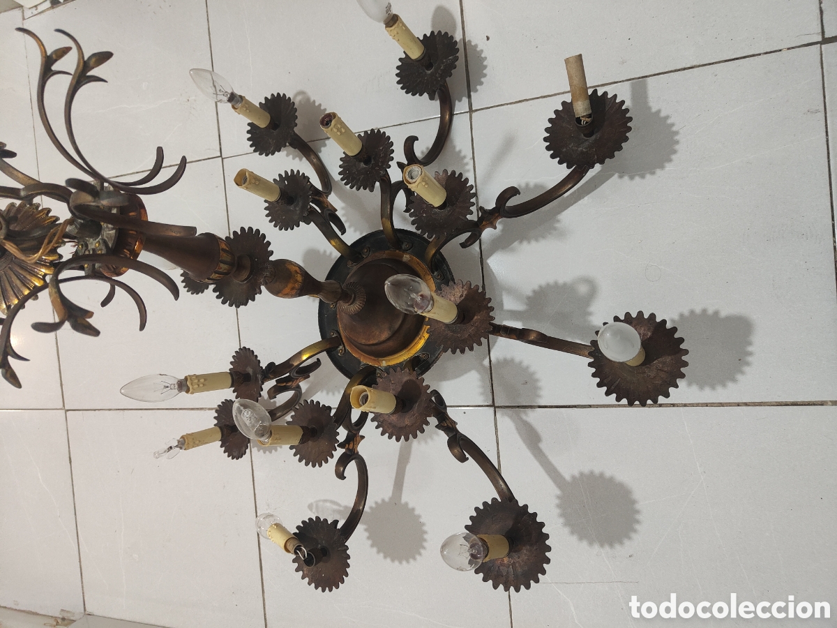 Antig&uuml;edades: Lampara ara&ntilde;a antigua de bronce - Foto 4