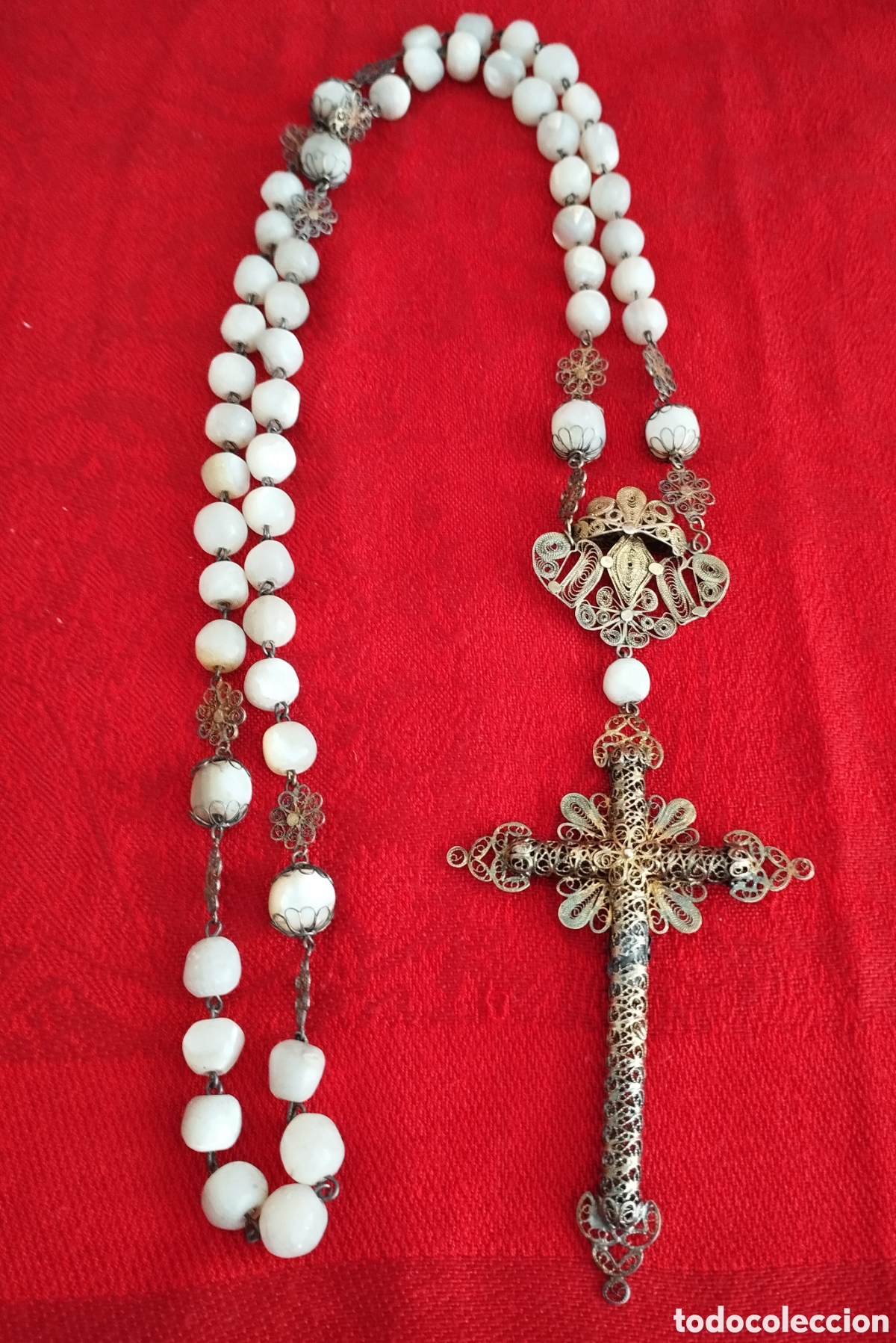 Oggetti Antichi: Antiguo Rosario Filigrana y N&aacute;car.