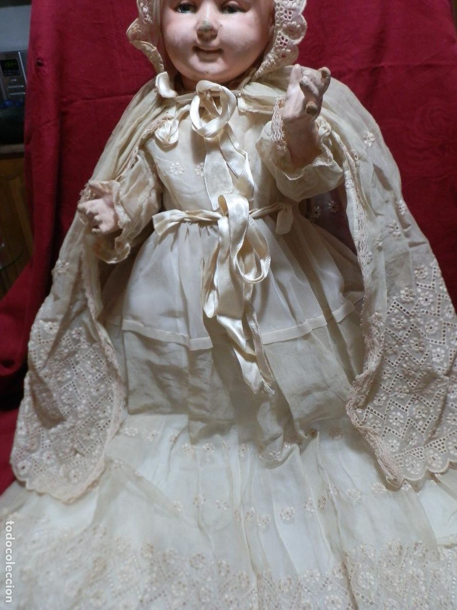 Antig&uuml;edades: ANTIGUO TRAJE DE BAUTIZO O CRISTIANAR EN ORGANDI BORDADO BEIG