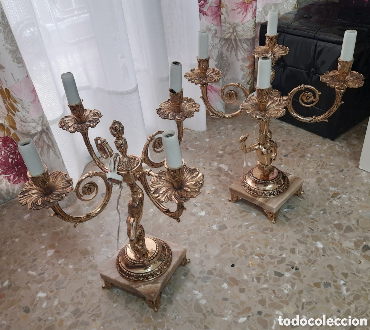 Antig&uuml;edades: Candelabros el&eacute;ctricos de bronce - Foto 3
