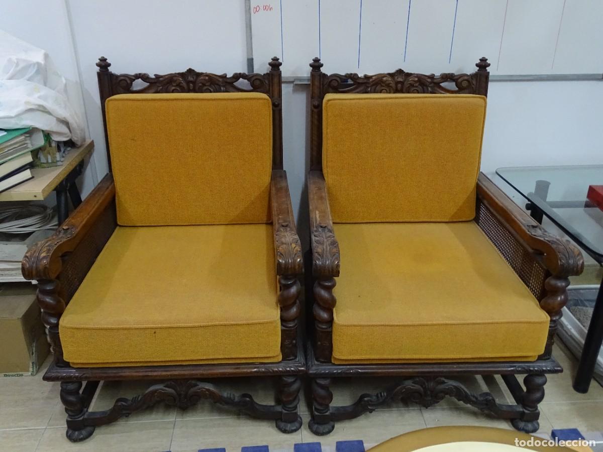 Antig&uuml;edades: Juego de sillones y sof&aacute; en madera maciza - Foto 7