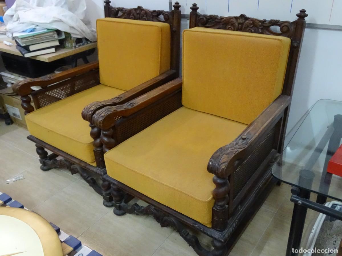 Antig&uuml;edades: Juego de sillones y sof&aacute; en madera maciza - Foto 8