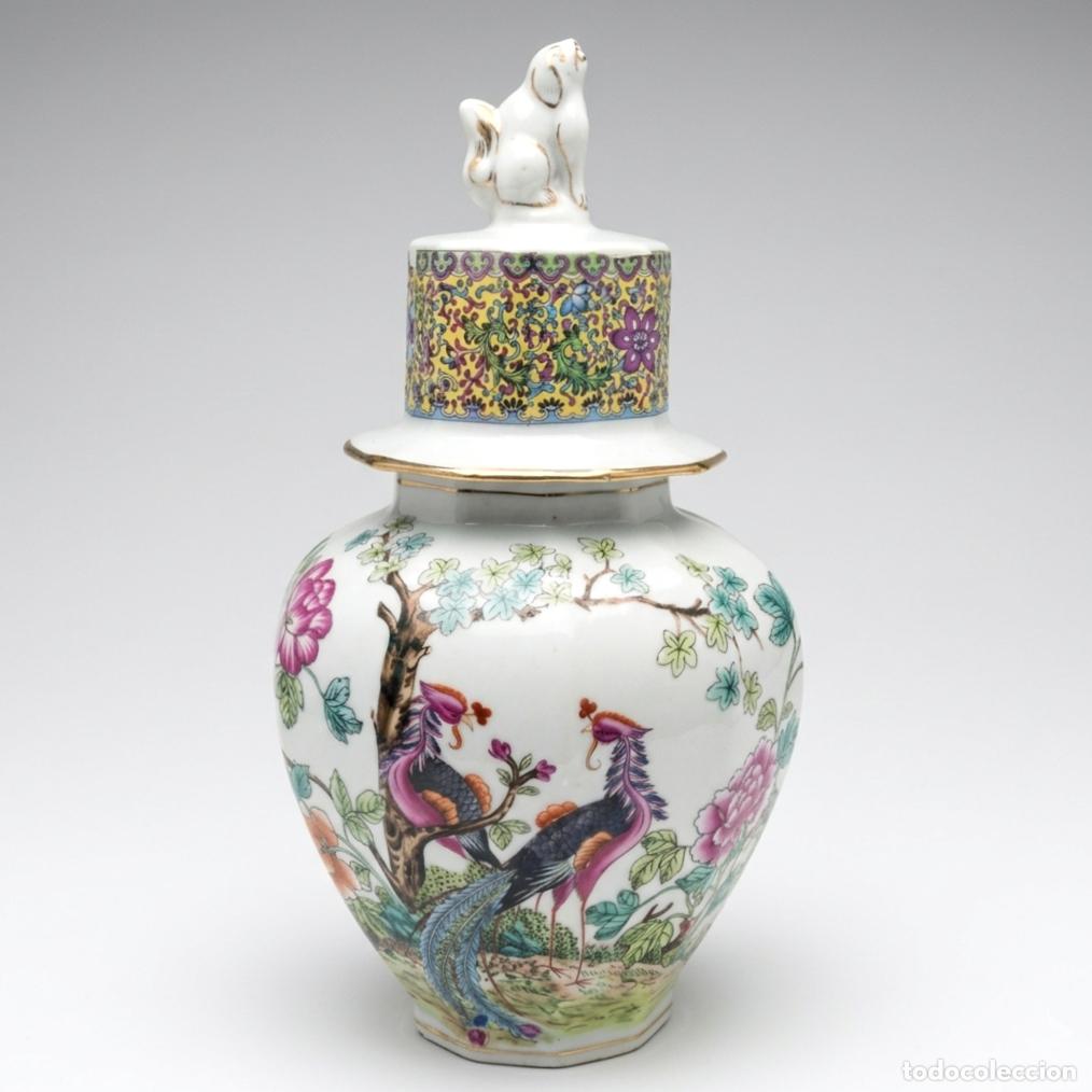 Antiguidades: Tibor de Porcelana China &rdquo;Familia Rosa&rdquo; - Decoraci&oacute;n Aves F&eacute;nix y Perro de Fo - 30 cm