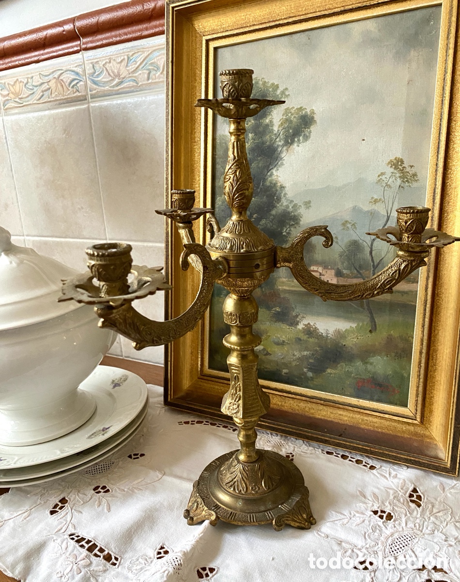 Antig&uuml;edades: Candelabro antiguo de bronce - Foto 2