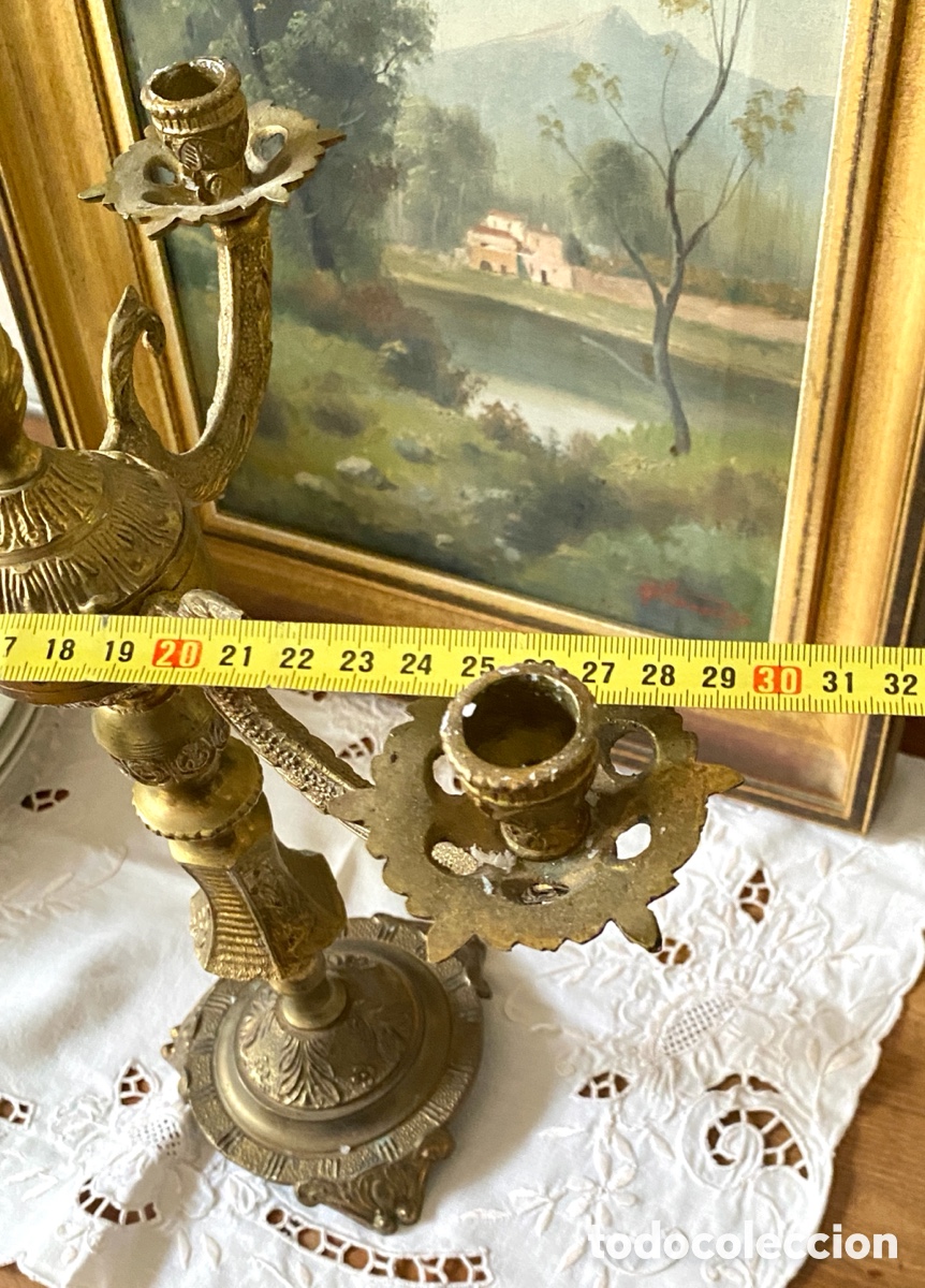 Antig&uuml;edades: Candelabro antiguo de bronce - Foto 8