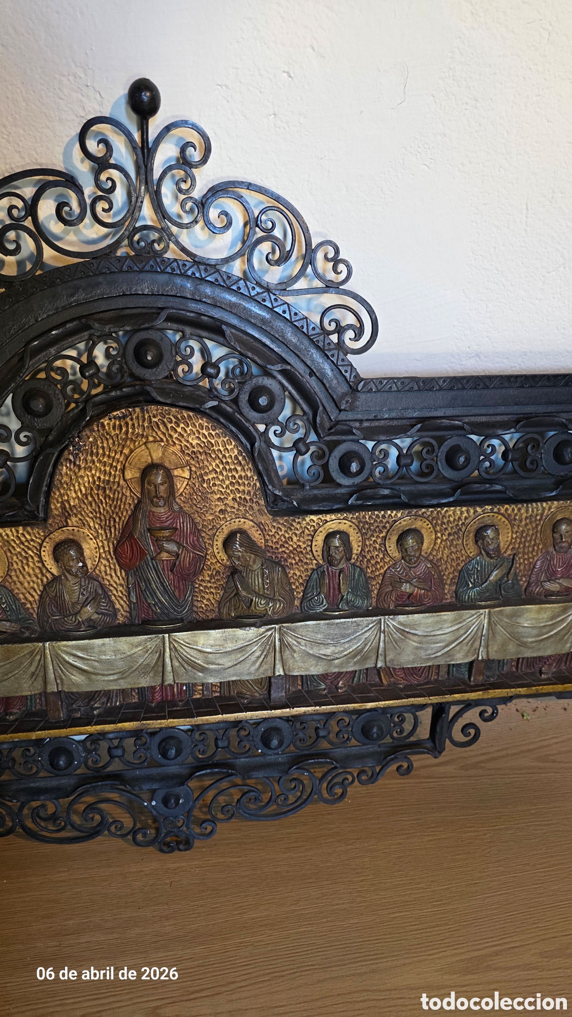 Antig&uuml;edades: Cuadro retablo ultima cena forja y laton - Foto 5