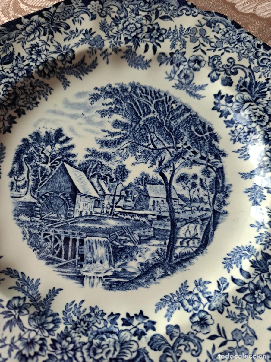 Oggetti Antichi: Plato llano de porcelana mill Stream Johnson Bros , azul.