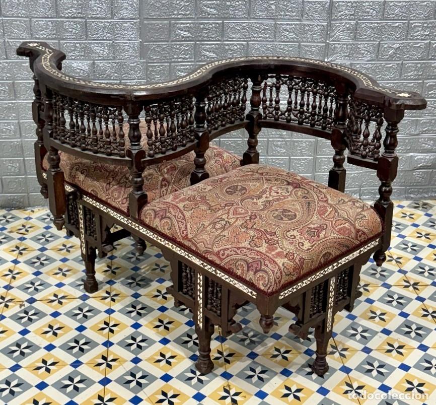 Antig&uuml;edades: SOFA TU Y YO DE NOGAL CON INCRUSTACIONES - Foto 5