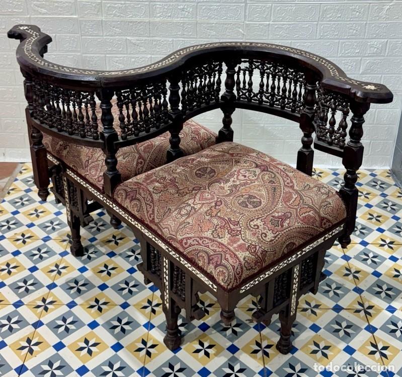 Antig&uuml;edades: SOFA TU Y YO DE NOGAL CON INCRUSTACIONES - Foto 7