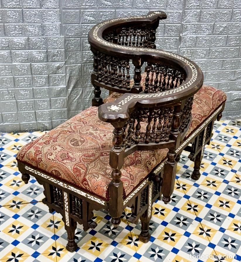 Antig&uuml;edades: SOFA TU Y YO DE NOGAL CON INCRUSTACIONES - Foto 8