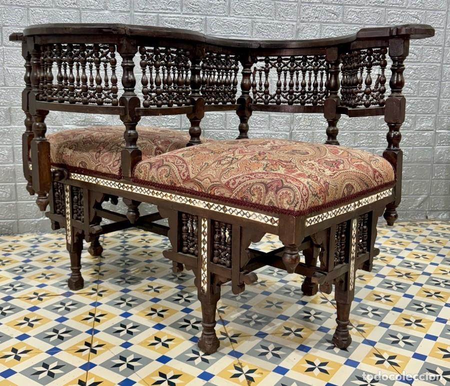Antig&uuml;edades: SOFA TU Y YO DE NOGAL CON INCRUSTACIONES - Foto 13