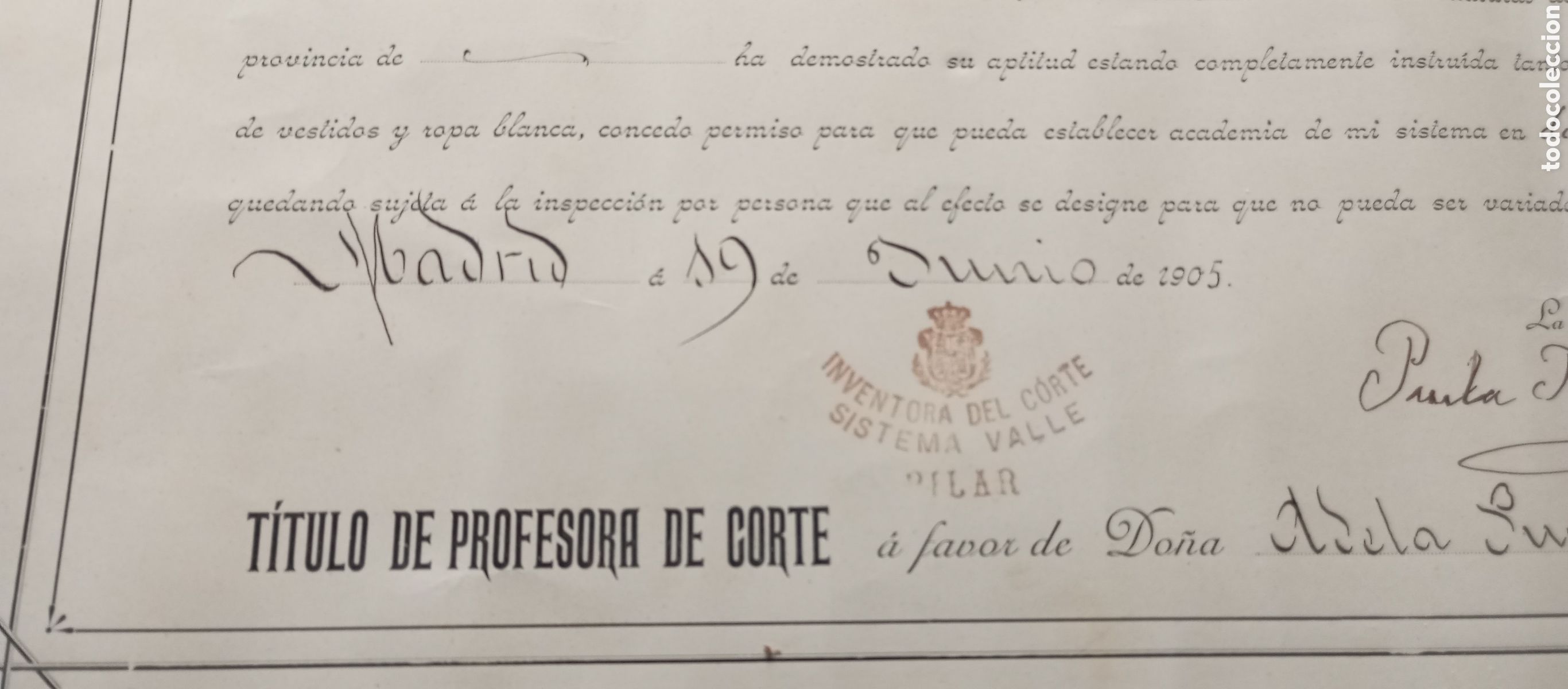 Antig&uuml;edades: T&iacute;tulo academia corte y confecci&oacute;n 1903