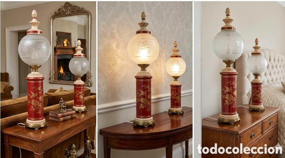 Antig&uuml;edades: Conjunto de 2 L&aacute;mparas Chinoiserie - Gran Formato (80cm y 50cm) - Impecables