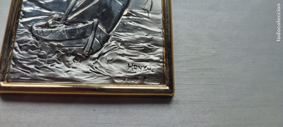 Antig&uuml;edades: Cuadro en placa de plata de ley en relieve firmada - Foto 3