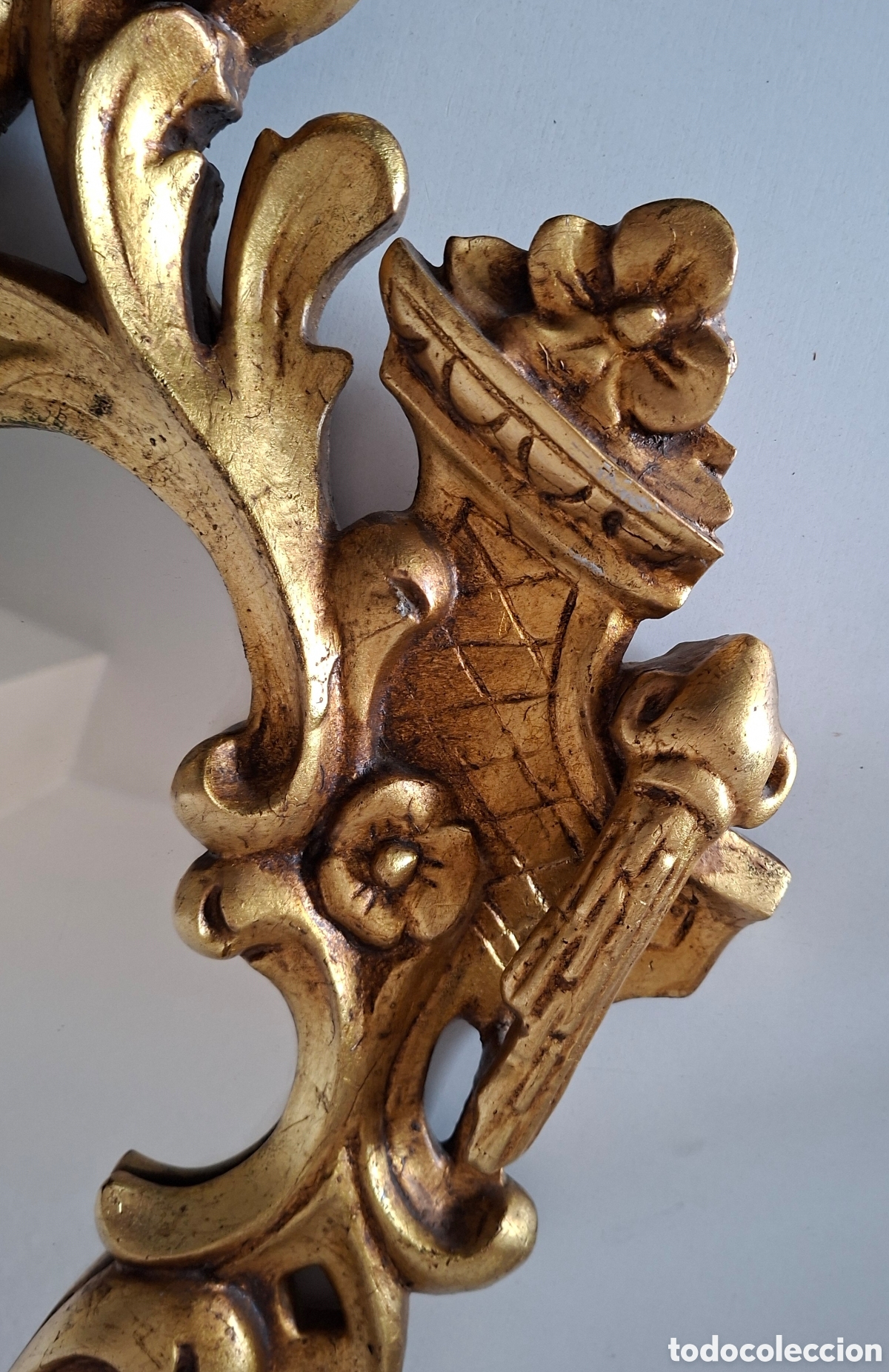 Antig&uuml;edades: ANTIGUO ESPEJO CORNUCOPIA MADERA Y PAN DE ORO - Foto 7
