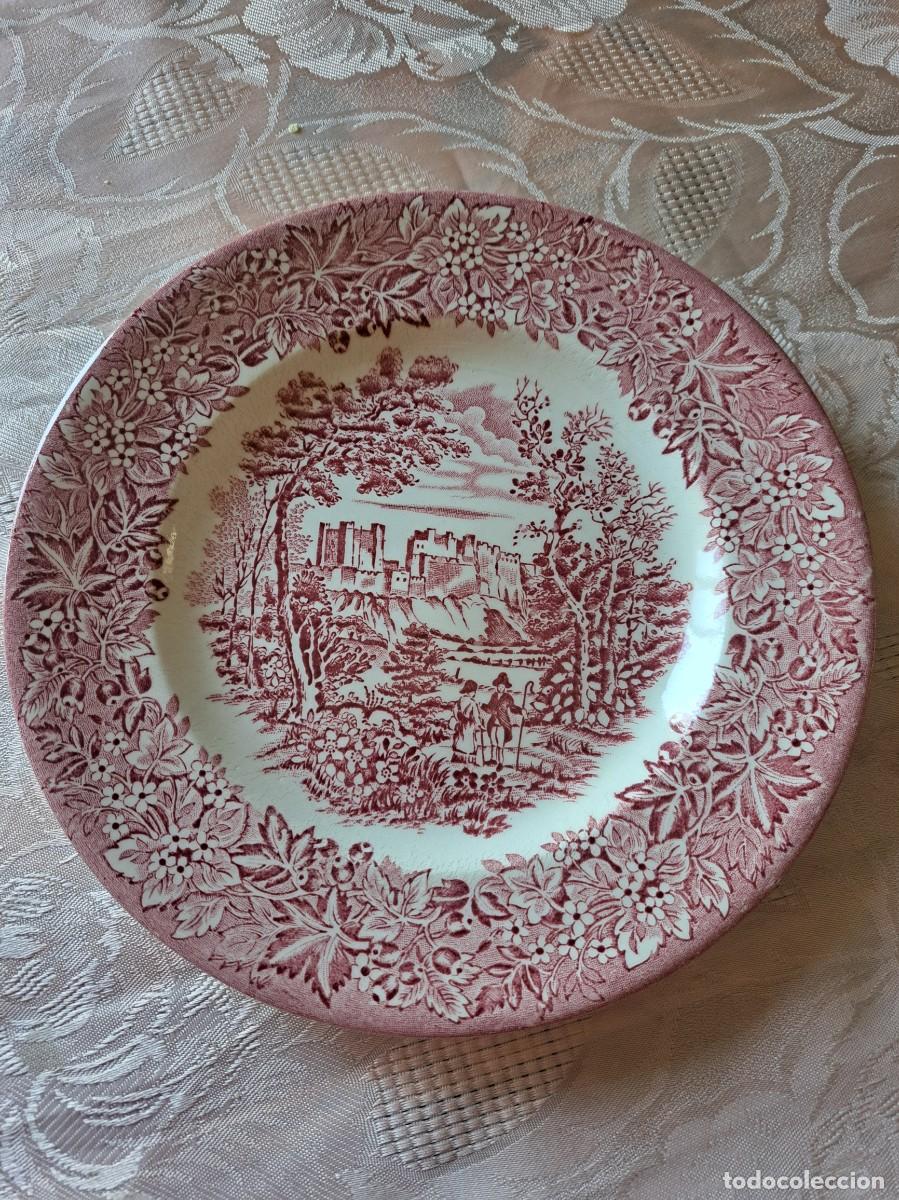 Oggetti Antichi: Plato de postre de porcelana Ironstone England, rojo