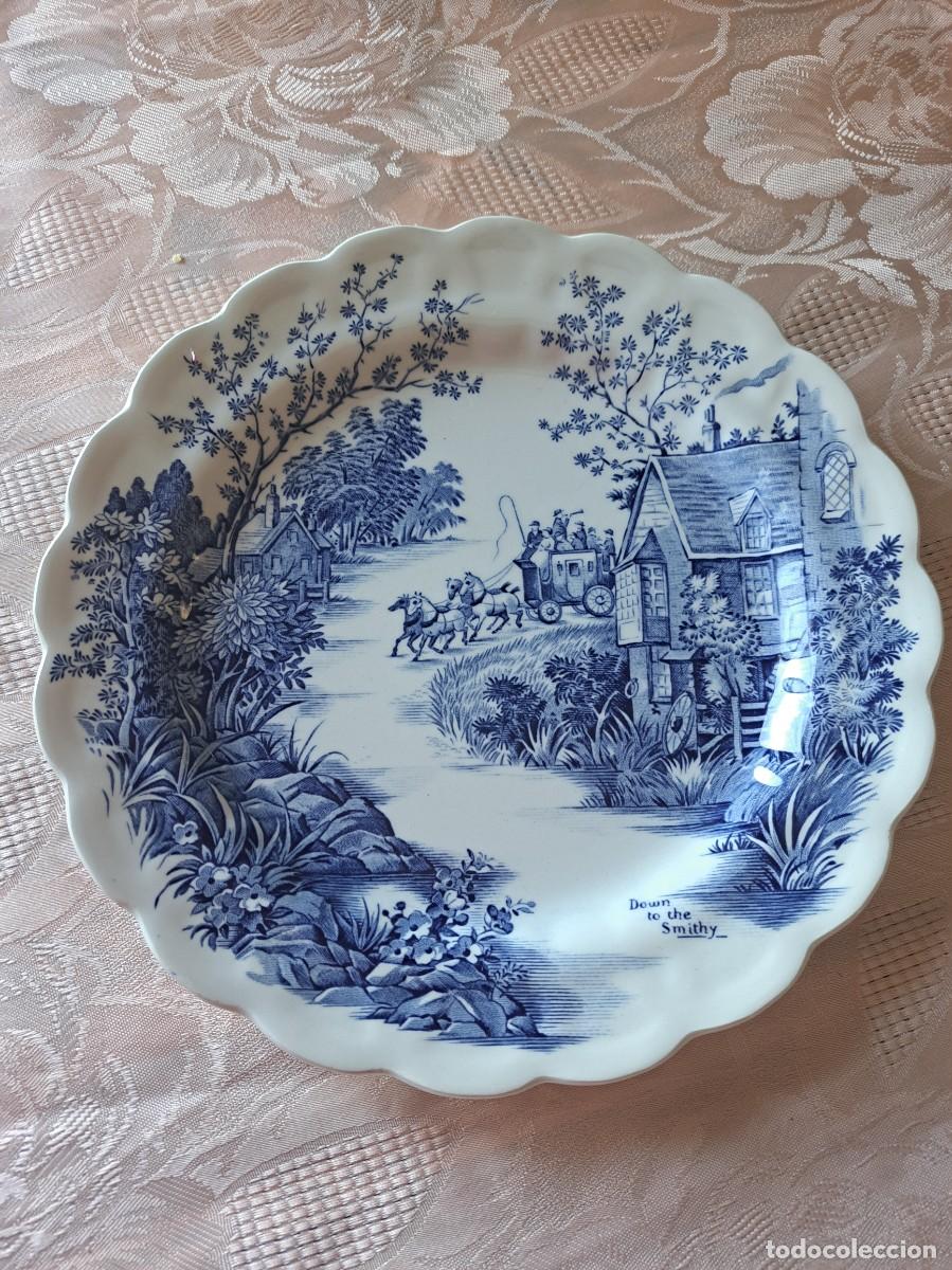 Antig&uuml;edades: Plato de postre de porcelana Ridgway Of Staffordshire England, Azul.