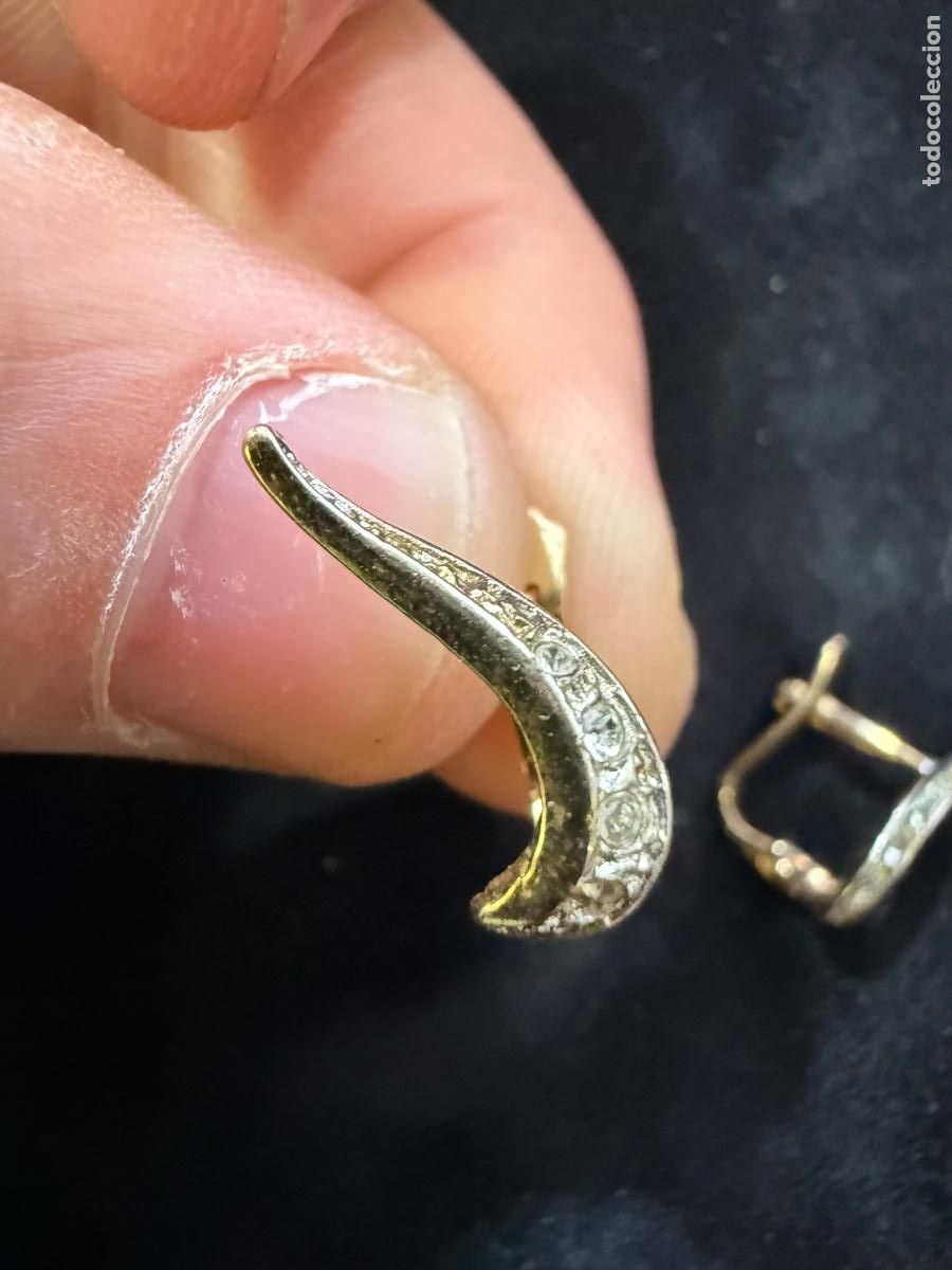 Antig&uuml;edades: PAREJA DE PENDIENTES DE PLATA CONTRASTADA CON BA&Ntilde;O DE ORO Y CIRCONITAS - MEDIDA 1,5 CM