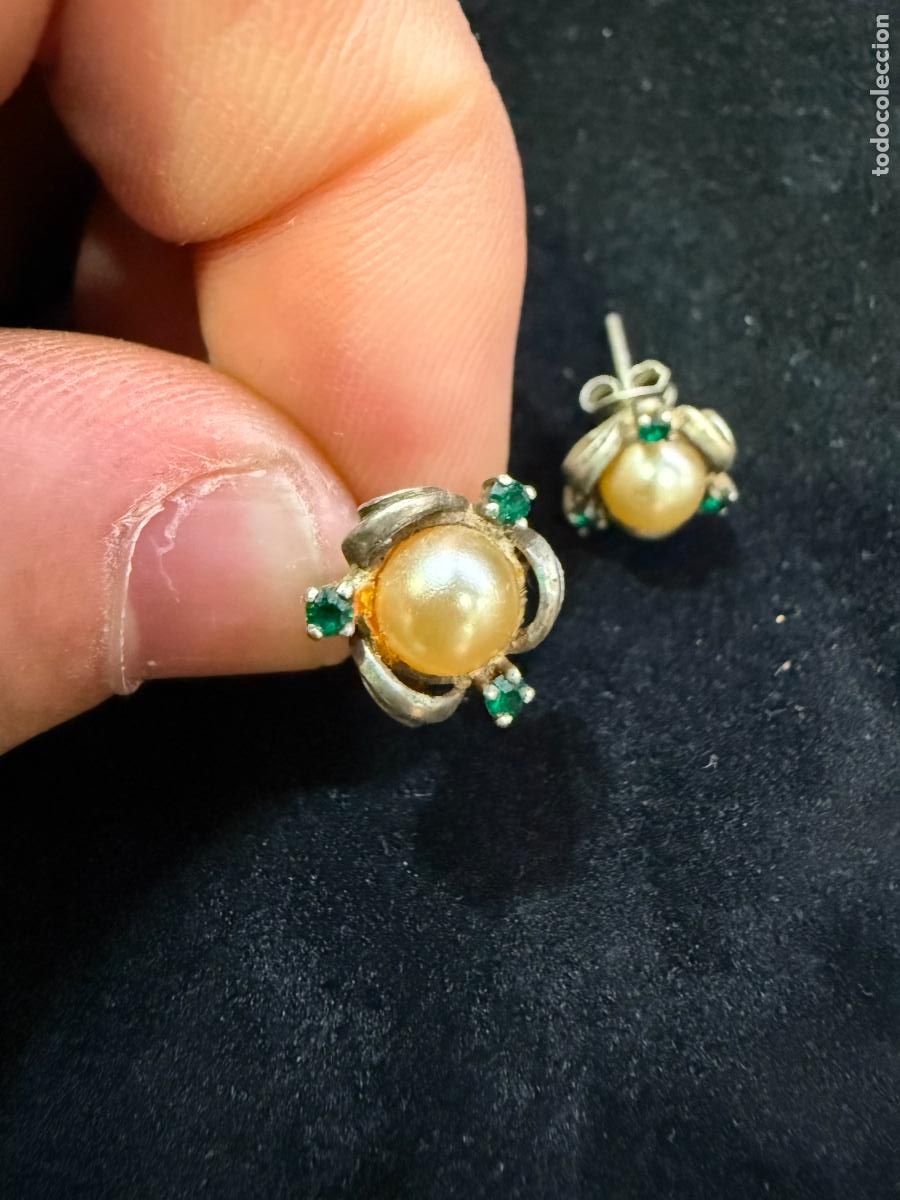 Antig&uuml;edades: PAREJA DE PENDIENTES DE PLATA - MEDIDA 1 CM - Foto 1