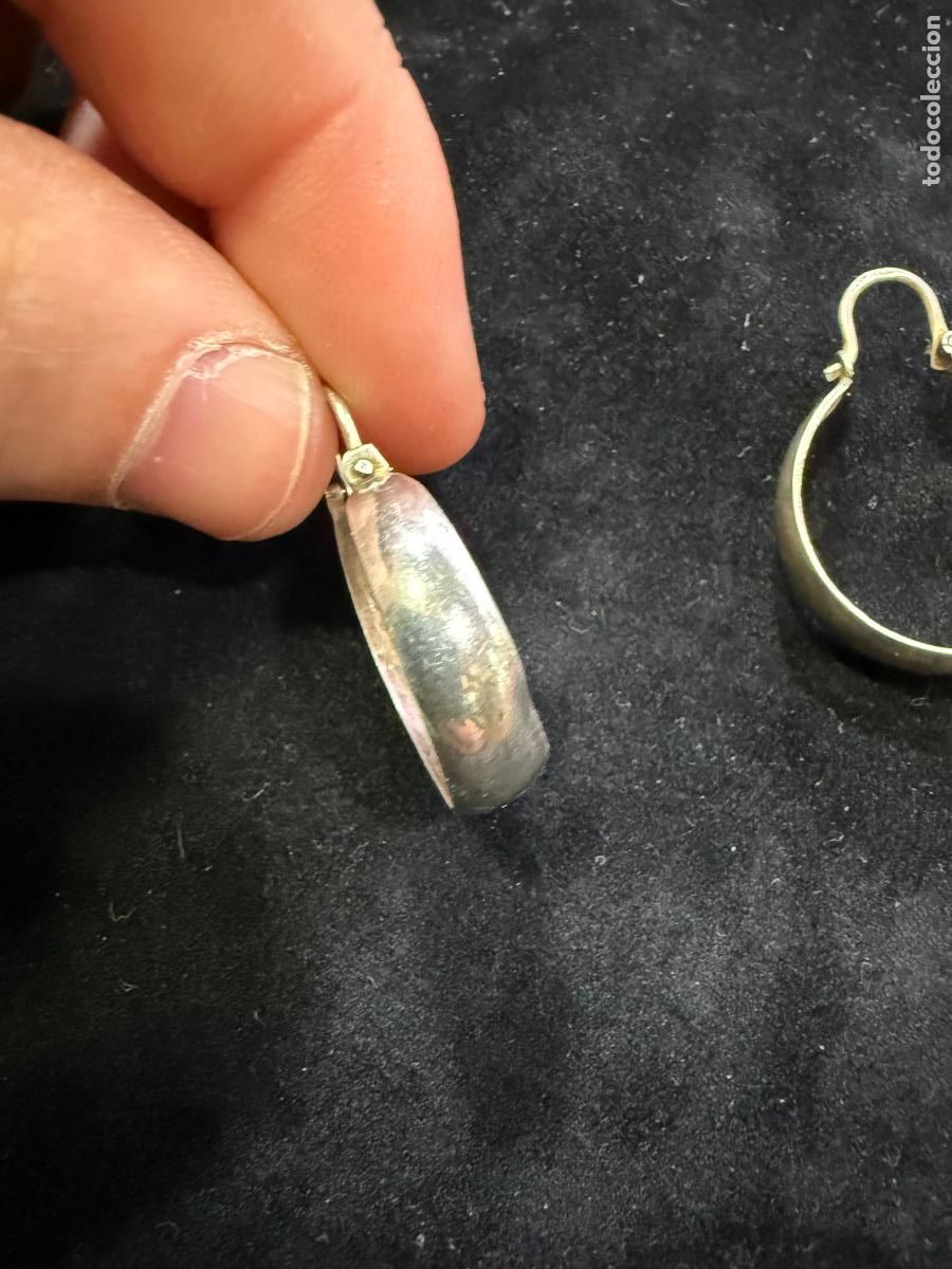 Antig&uuml;edades: PAREJA DE PENDIENTES ARGOLLAS DE PLATA - MEDIDA 2,5CM X 5MM