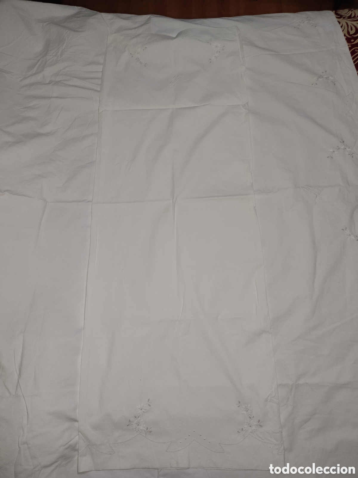Antig&uuml;edades: Antiguo Juego de cama de algod&oacute;n bordado. - Foto 3