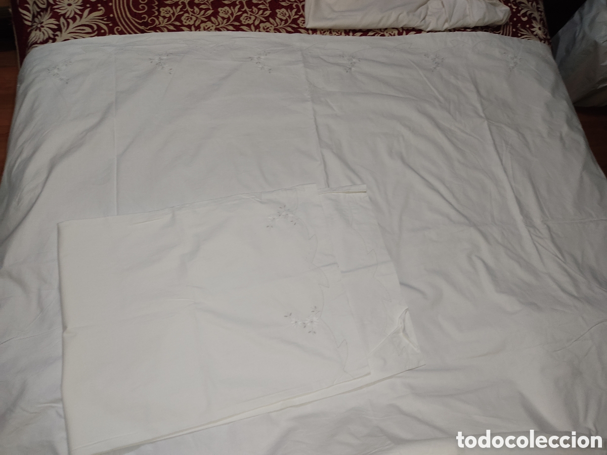 Antig&uuml;edades: Antiguo Juego de cama de algod&oacute;n bordado. - Foto 5