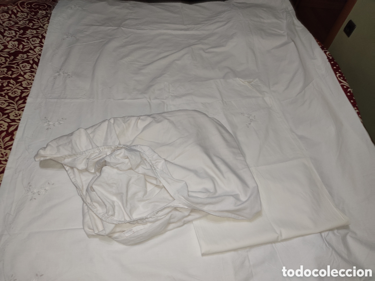 Antig&uuml;edades: Antiguo Juego de cama de algod&oacute;n bordado. - Foto 9
