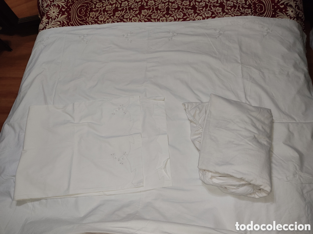 Antig&uuml;edades: Antiguo Juego de cama de algod&oacute;n bordado. - Foto 12