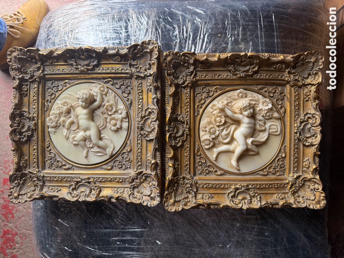 Antig&uuml;edades: Pareja de medallones de alabastro, s.XX