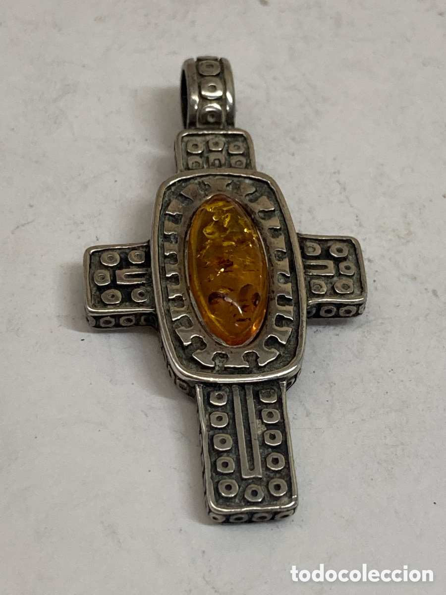Antig&uuml;edades: Cruz de plata ambar C562 - Foto 1