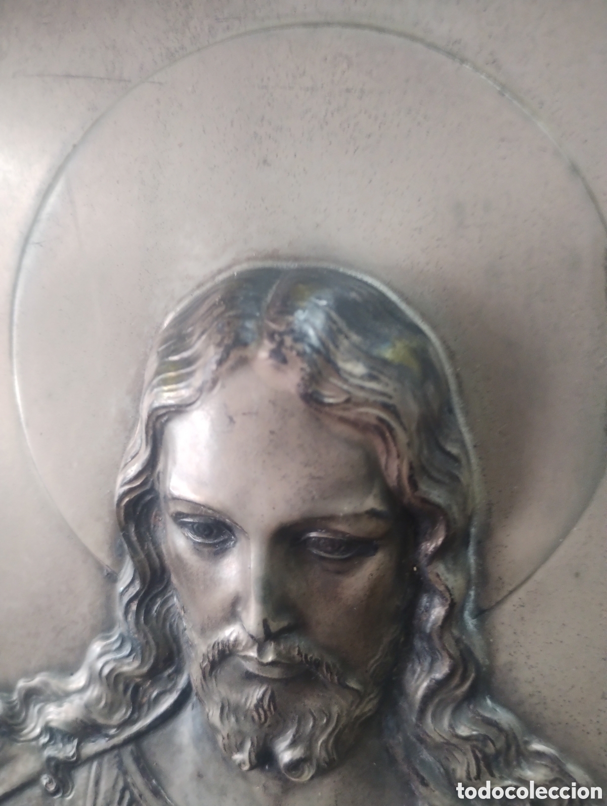 Antig&uuml;edades: Cuadro de &rdquo;Sagrado Coraz&oacute;n&rdquo; en metal plateado - Foto 4