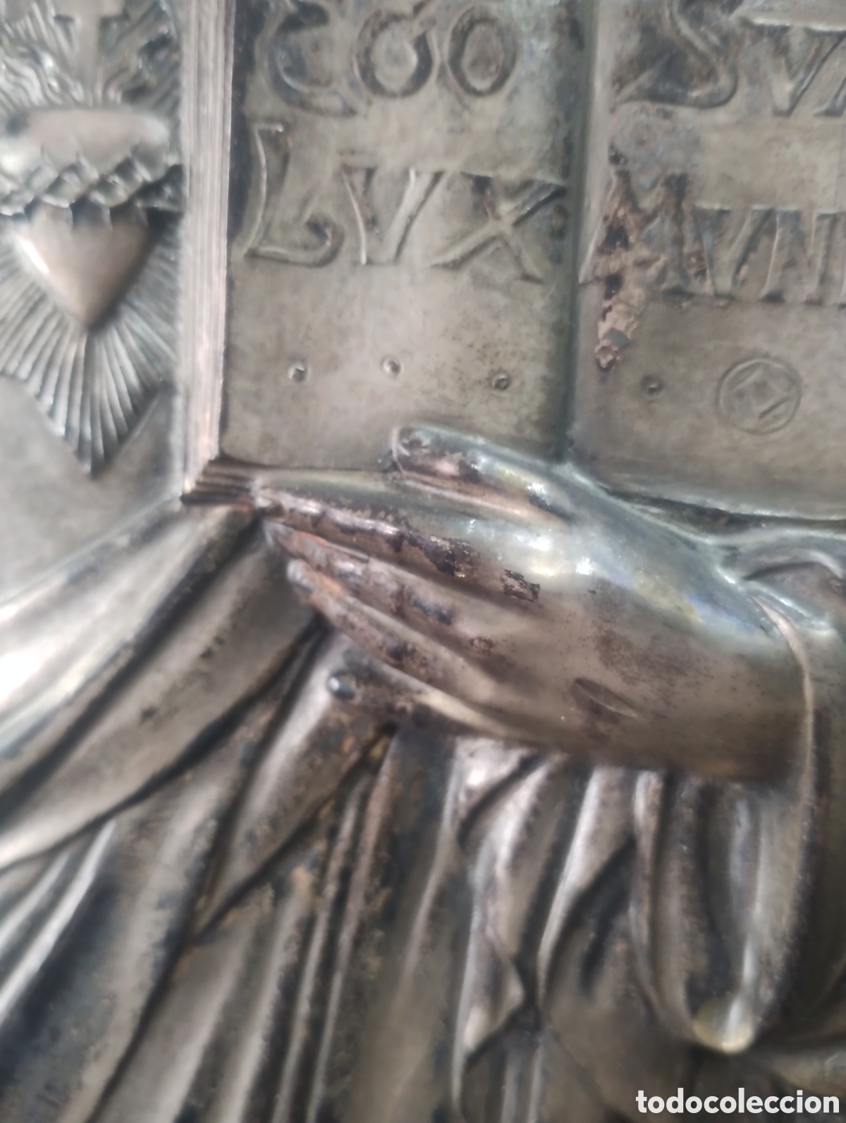 Antig&uuml;edades: Cuadro de &rdquo;Sagrado Coraz&oacute;n&rdquo; en metal plateado - Foto 5