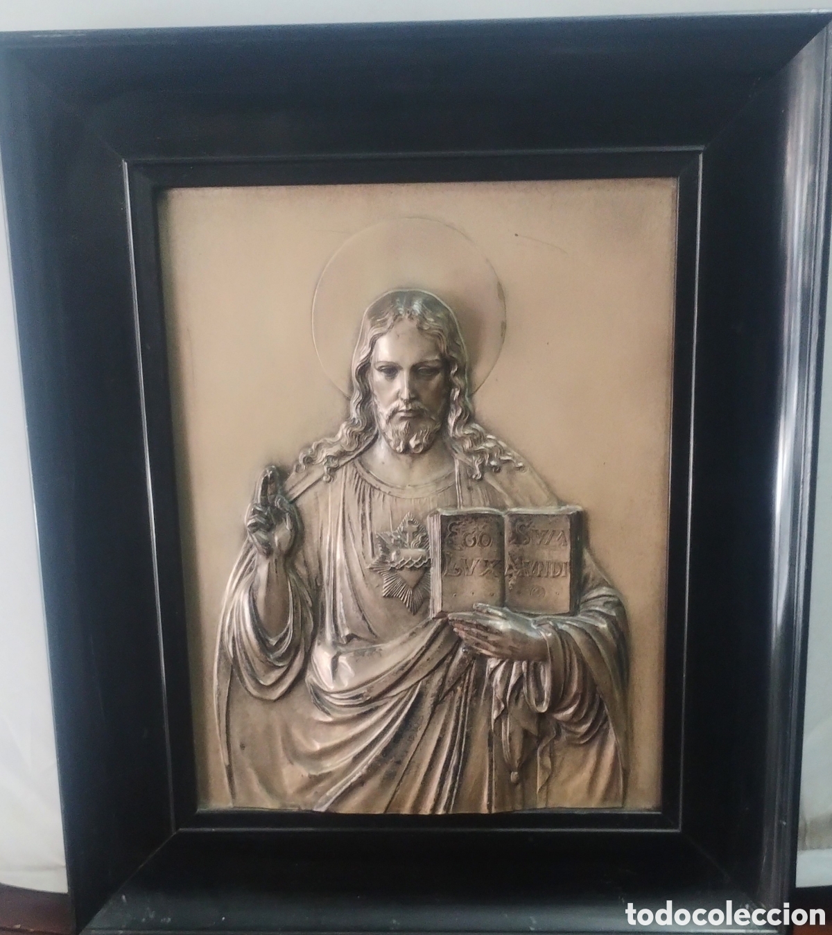 Antig&uuml;edades: Cuadro de &rdquo;Sagrado Coraz&oacute;n&rdquo; en metal plateado - Foto 1