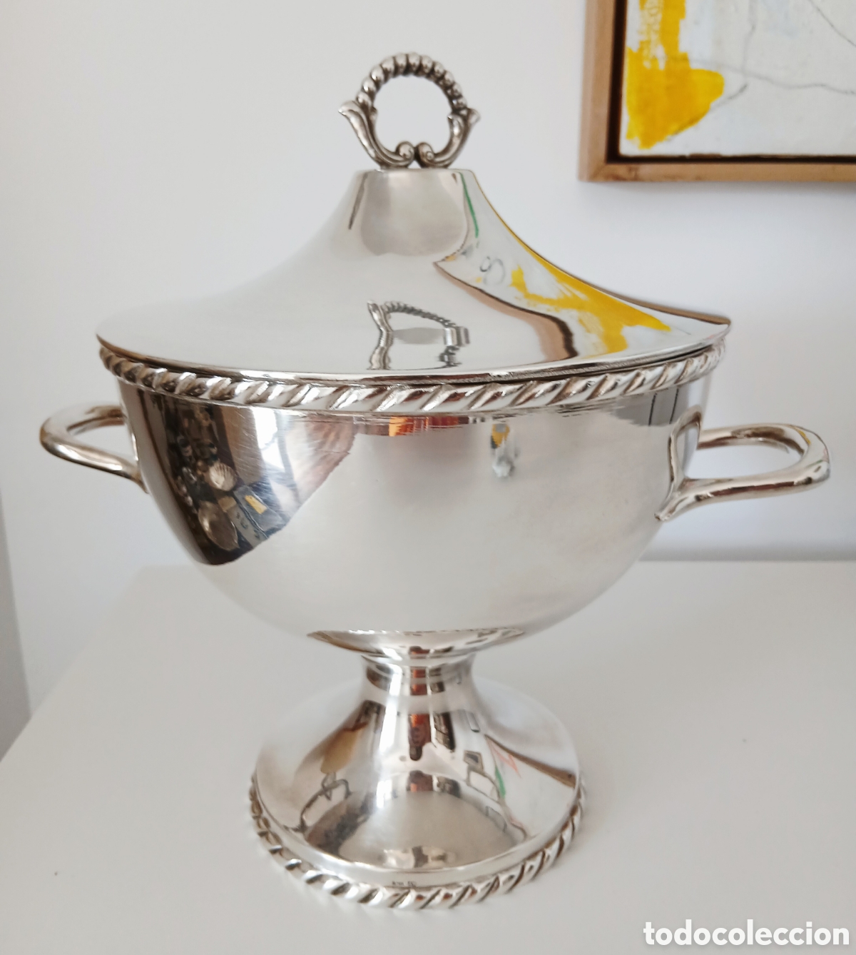 Antig&uuml;edades: ​Antigua Sopera / Ponchera de Pedestal en Alpaca Plateada - Sello AM - Estilo Neocl&aacute;sico