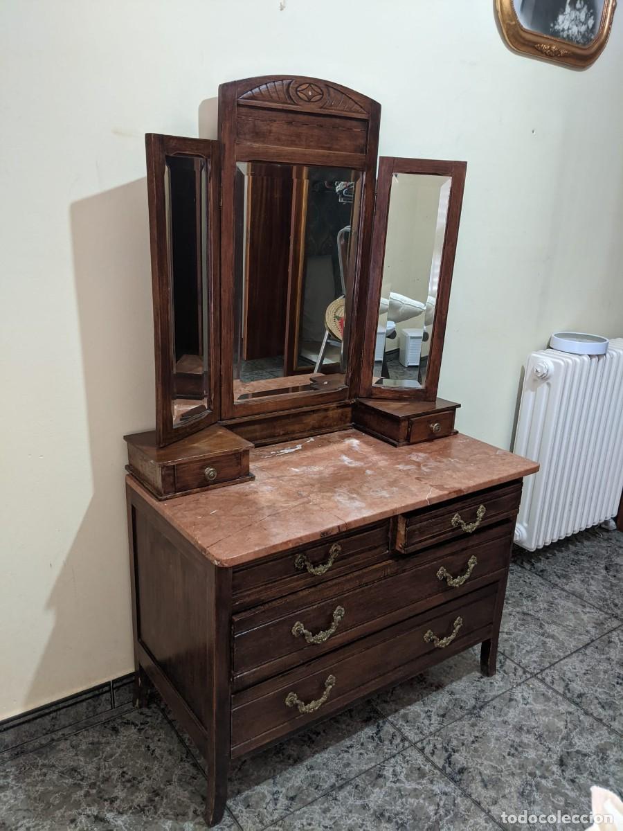 Antig&uuml;edades: C&oacute;moda antigua art deco con espejo tr&iacute;ptico - Foto 1