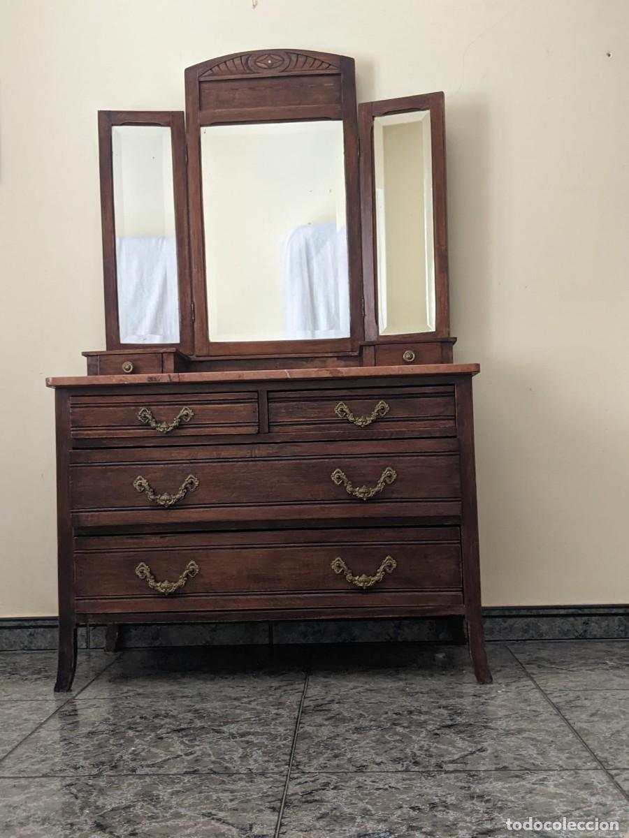 Antig&uuml;edades: C&oacute;moda antigua art deco con espejo tr&iacute;ptico - Foto 4