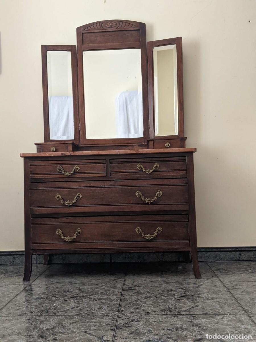 Antig&uuml;edades: C&oacute;moda antigua art deco con espejo tr&iacute;ptico - Foto 5